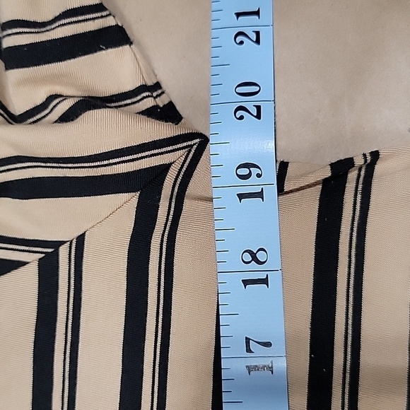 ATM Size M Tan w/ Black Stripes Boy Tee, Long Sleeve, Button Shoulder Detail EUC - Picture 9 of 14